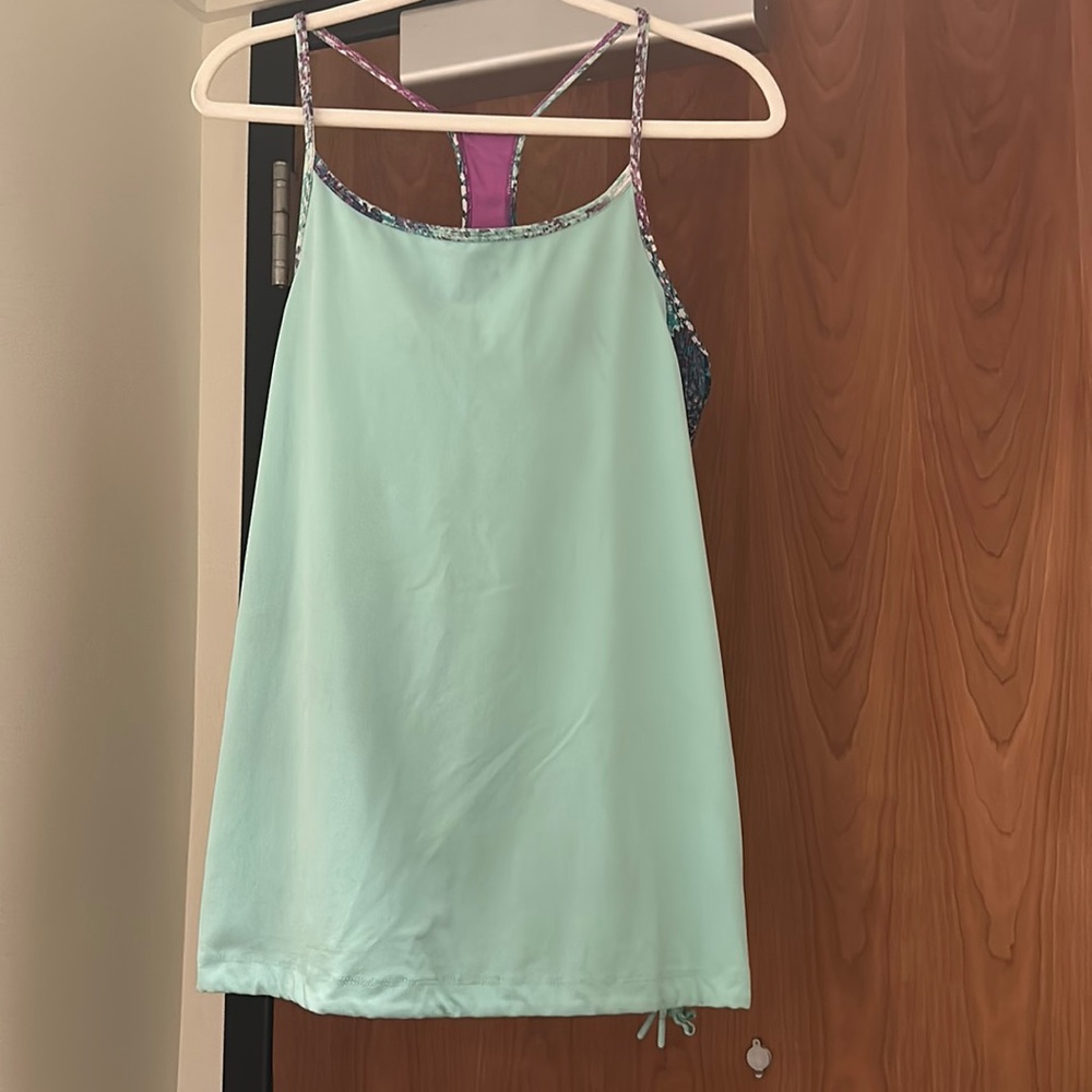 Blue workout tank top with built in bra